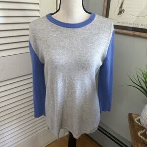 AUTUMN CASHMERE Womens Sweater Large Gray Blue Color Block Cashmere Preppy